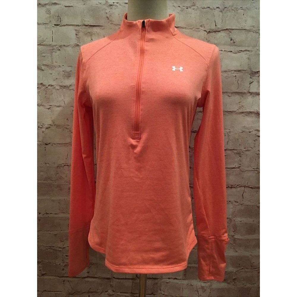 Under Armour RUN Quarter Zip Pullover Womens XS CORAL Loose Fit Heat Gear